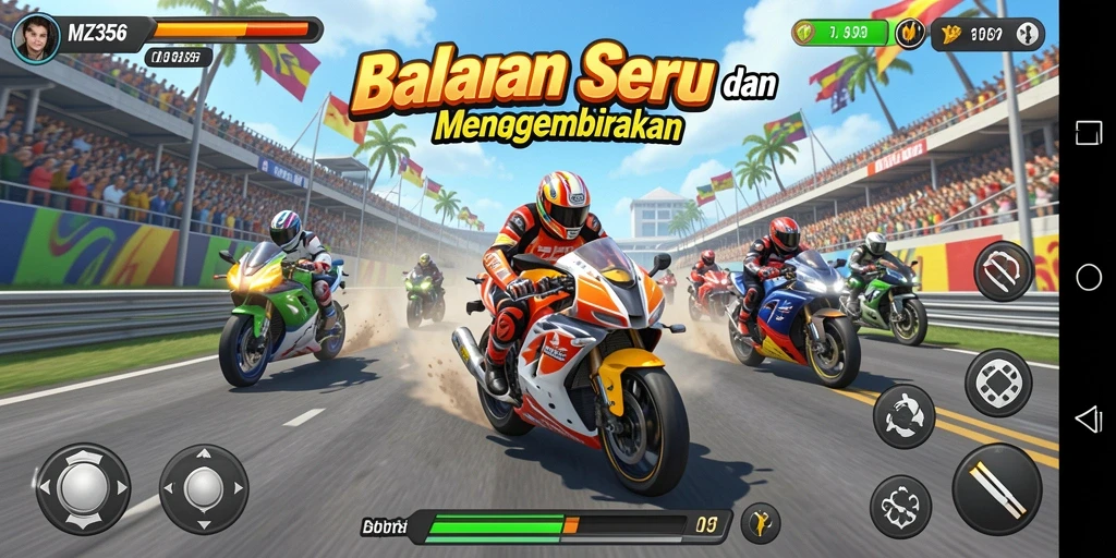 Gameplay Racing menegangkan dalam MZ356 dengan trek yang menantang.