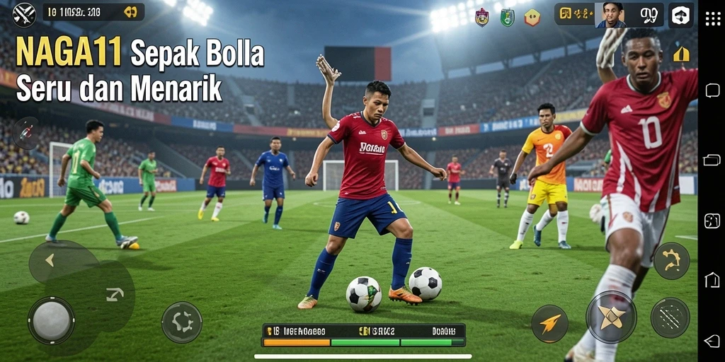 Tampilan gameplay NAGA11 yang menegangkan dalam pertandingan sepak bola.