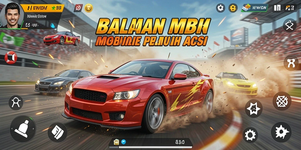 Screenshot utama NEWIDN menampilkan aksi balapan mendebarkan di lintasan yang menantang.
