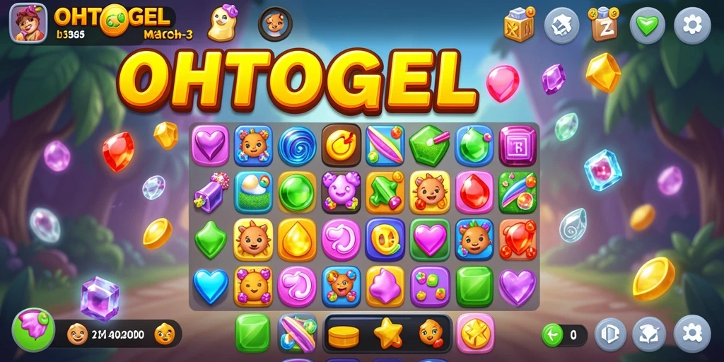 Screenshot OHTOGEL menampilkan gameplay seru dan penuh warna dari permainan Match-3.