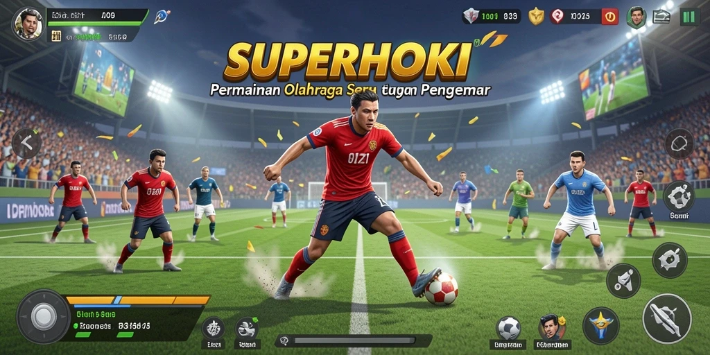 Screenshot gameplay SUPERHOKI yang menunjukkan aksi seru olahraga.